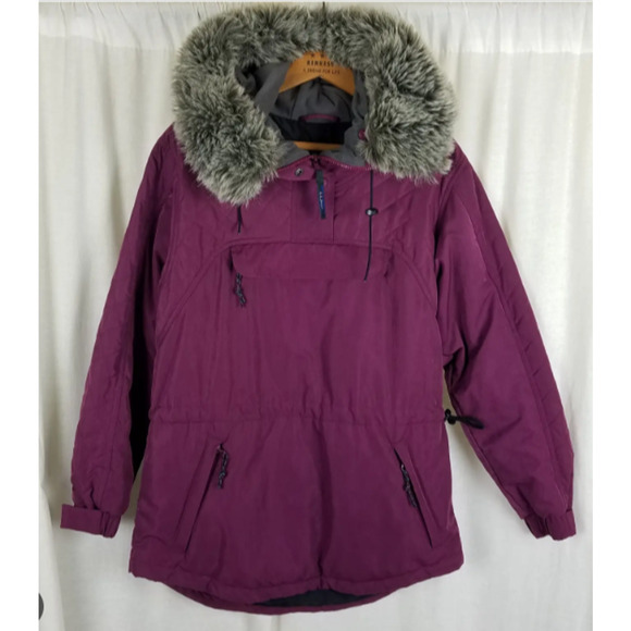 Vintage Women's Purple LL Bean fur Hooded Anorak Pullover Jacket Small 4-8 - Picture 1 of 5